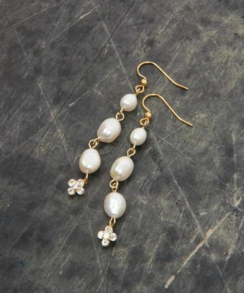 K14GF 淡水パール ガラスフラワーピアス