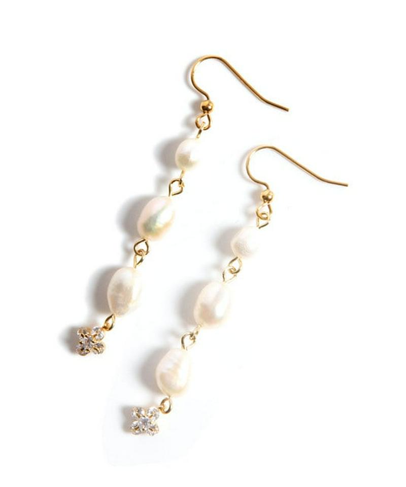 K14GF 淡水パール ガラスフラワーピアス