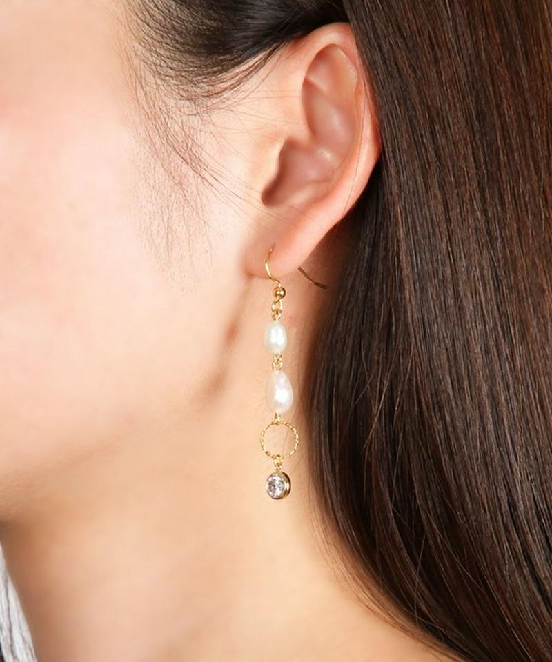 K14GF 淡水パール リング×ベゼルピアス