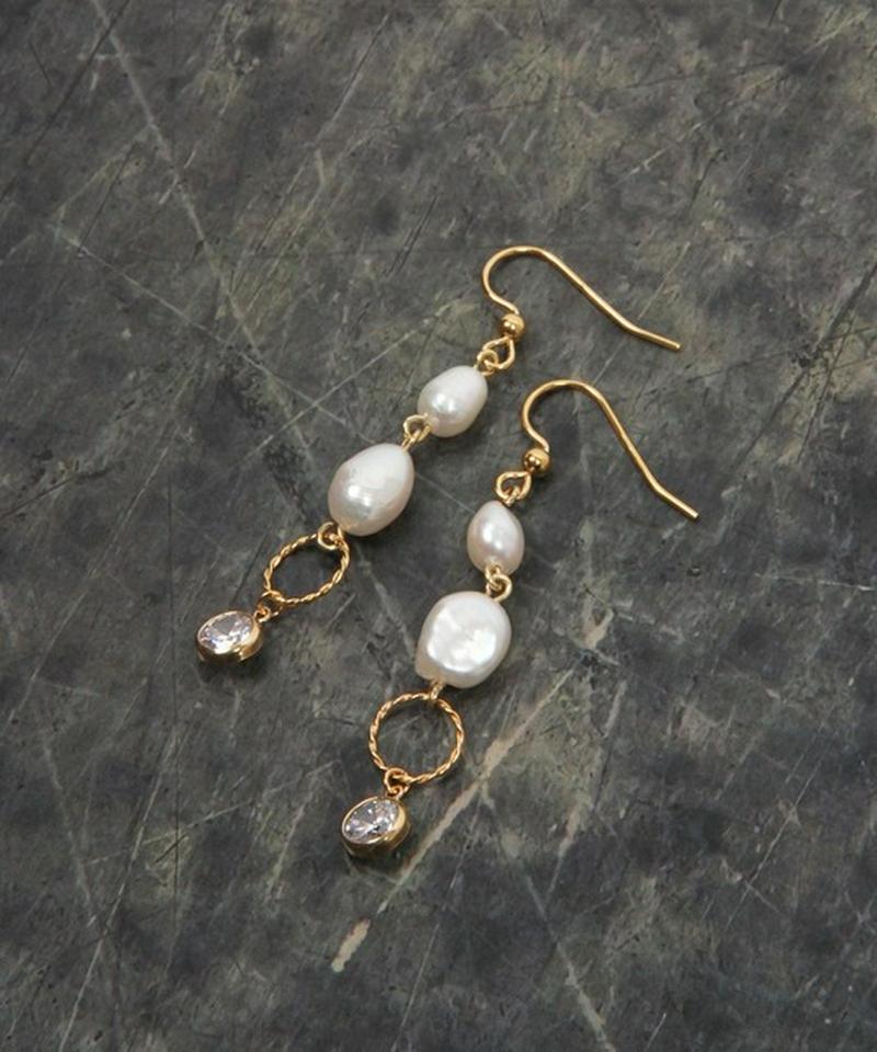 K14GF 淡水パール リング×ベゼルピアス