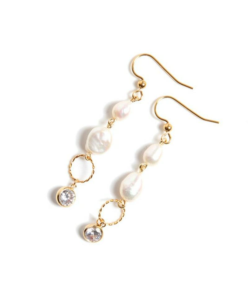 K14GF 淡水パール リング×ベゼルピアス