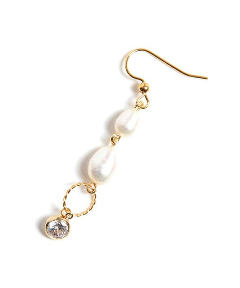 K14GF 淡水パール リング×ベゼルピアス