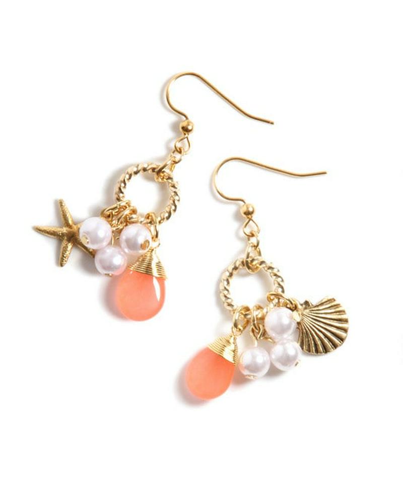 K14GF コーラルジェイド×マリンパールピアス