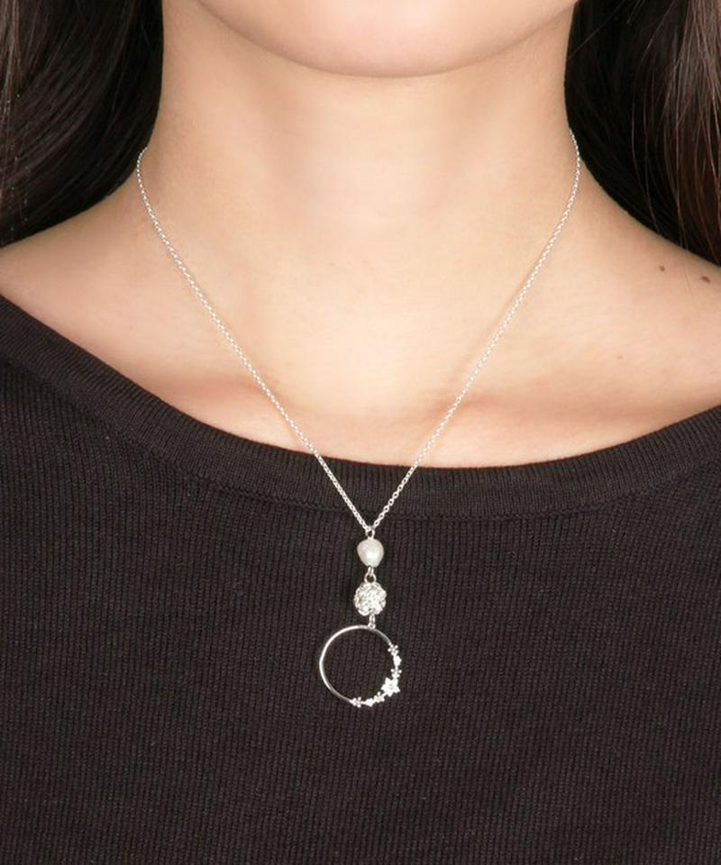 シルバー925 淡水パール ロンデルフラワーリングネックレス