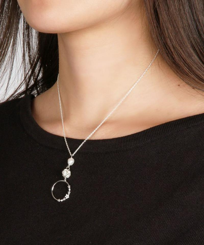シルバー925 淡水パール ロンデルフラワーリングネックレス