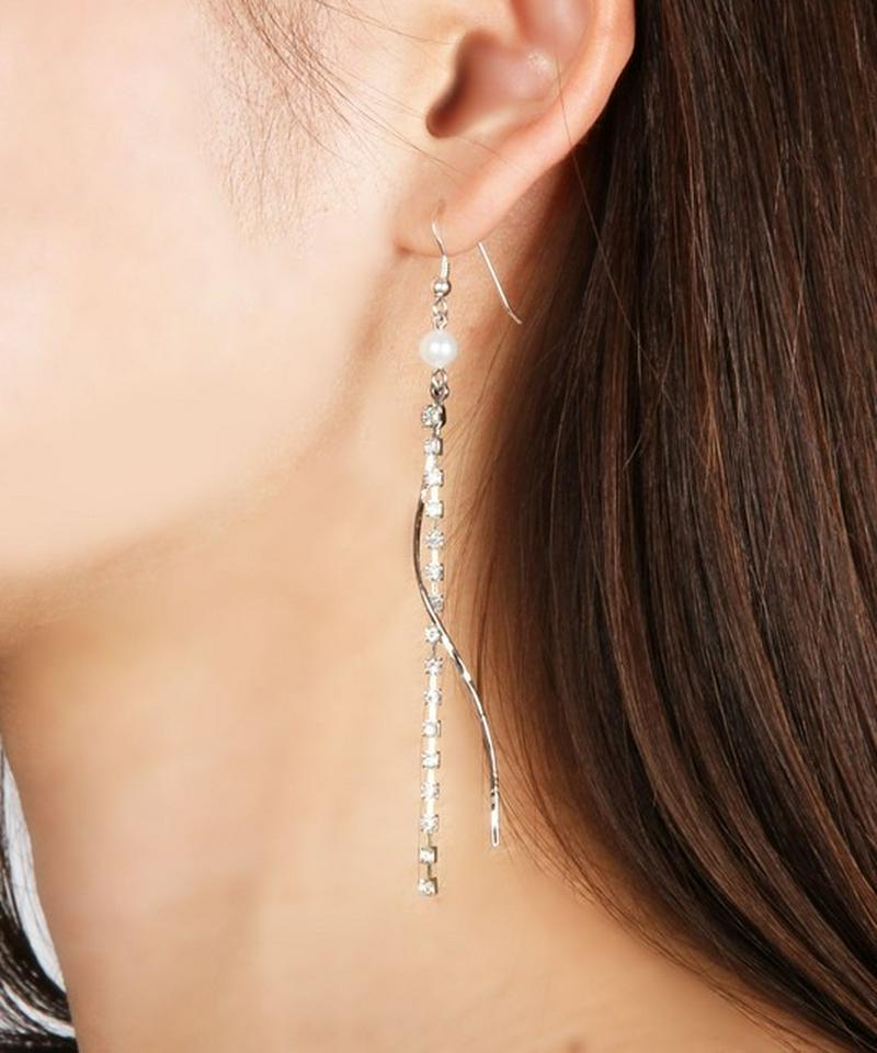 シルバー925 淡水パール チェーンバーピアス