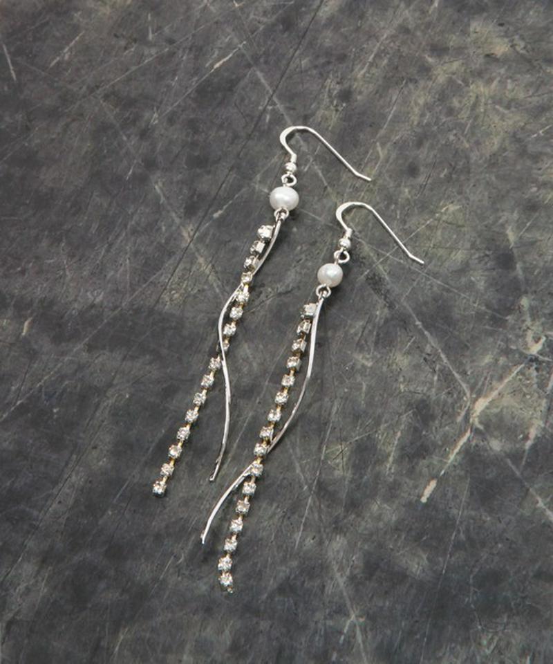 シルバー925 淡水パール チェーンバーピアス