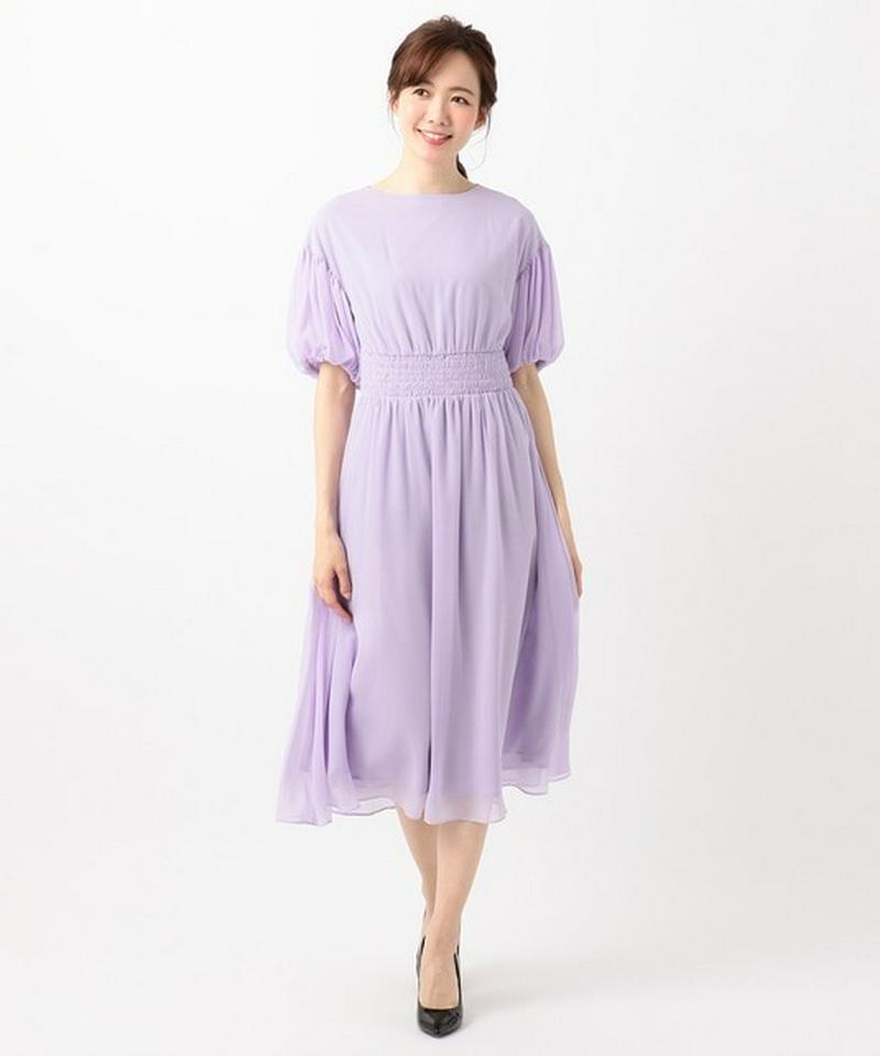 【優木まおみさん着用】シャーリング切替パフスリーブ ドレス