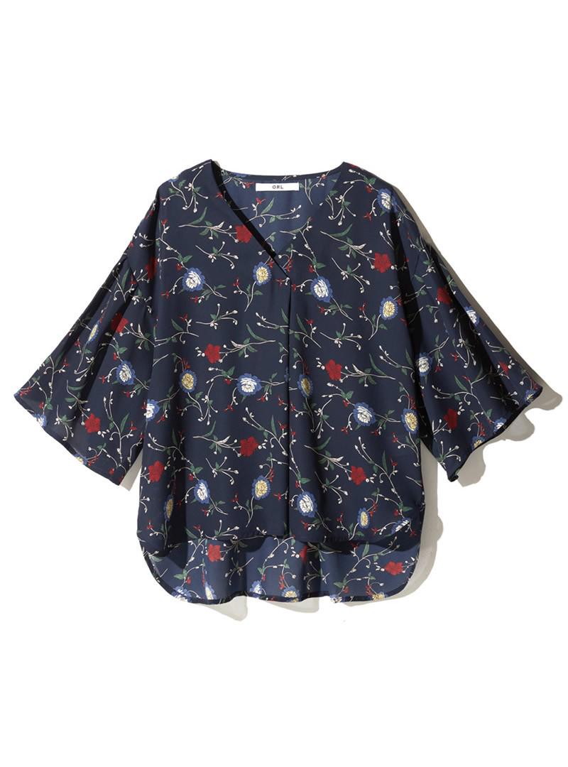 ジョーゼット花柄Vネックブラウス