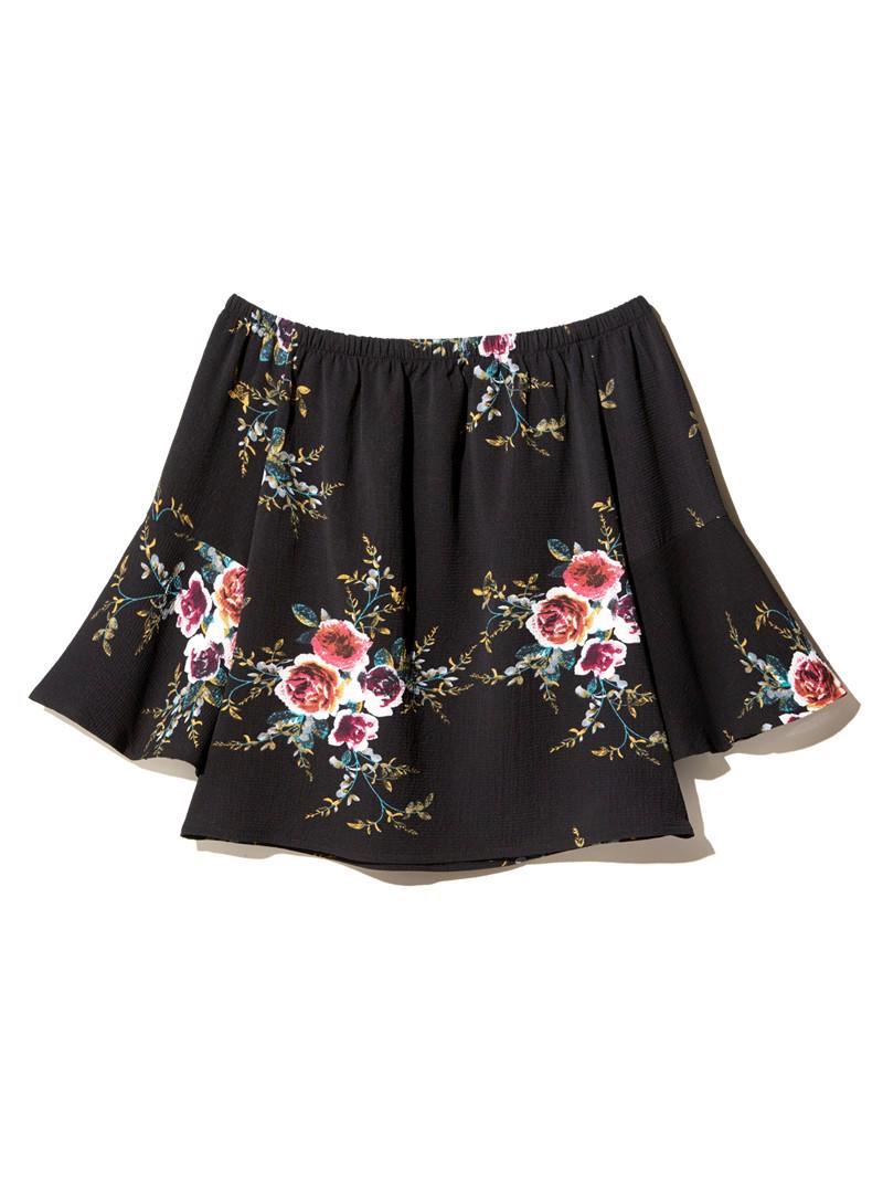 花柄フレアスリーブオフショルトップス