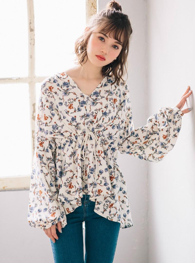 ウエストドロスト花柄チュニック