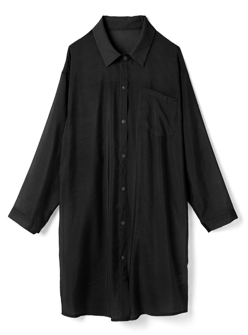 胸ポケットガーゼロングシアーシャツ