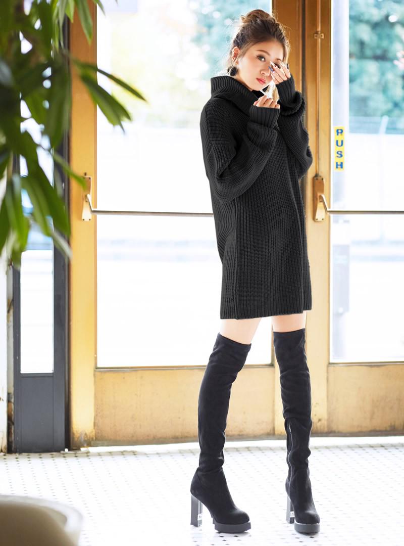 ロングスリーブタートルニットワンピース