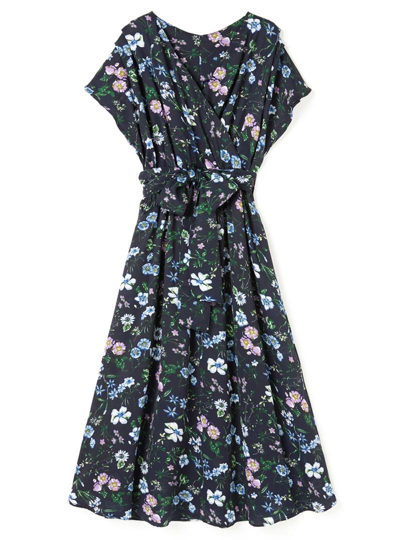 リボンベルト付き花柄カシュクールワンピース
