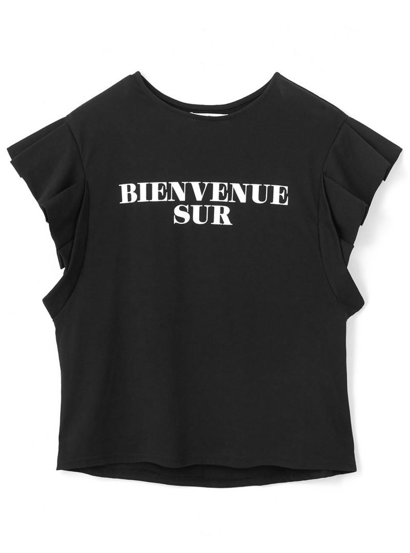 袖フリルロゴTシャツ