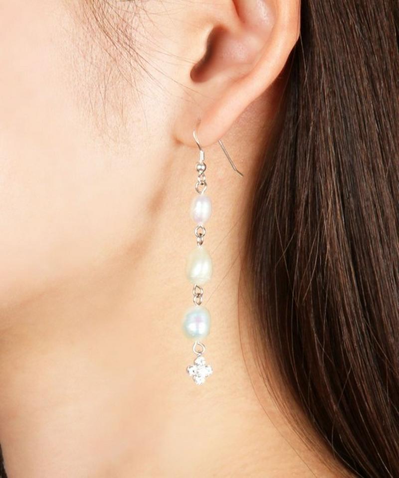 シルバー925 淡水パール ガラスフラワーピアス