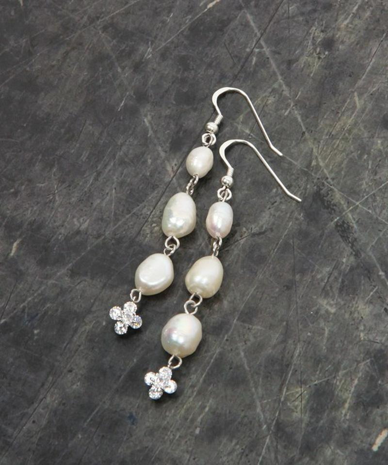 シルバー925 淡水パール ガラスフラワーピアス