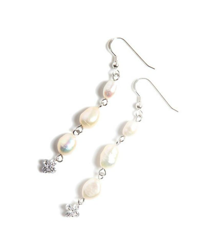 シルバー925 淡水パール ガラスフラワーピアス