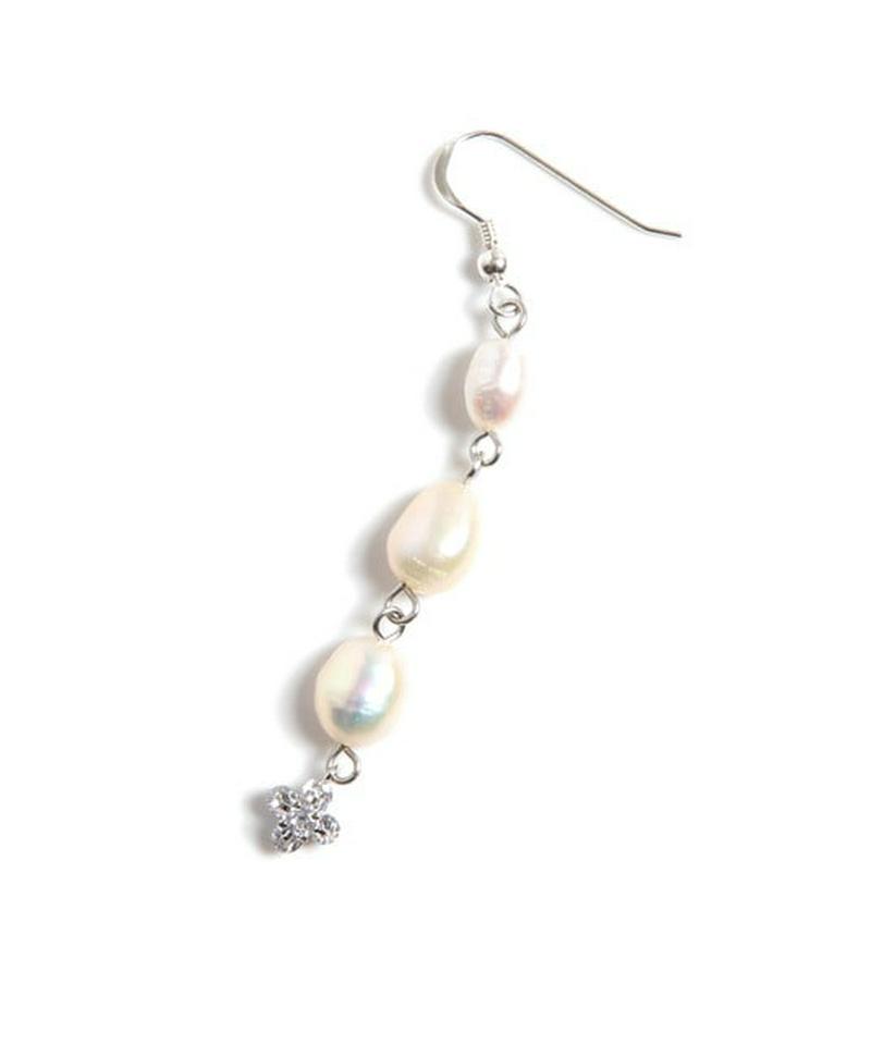 シルバー925 淡水パール ガラスフラワーピアス