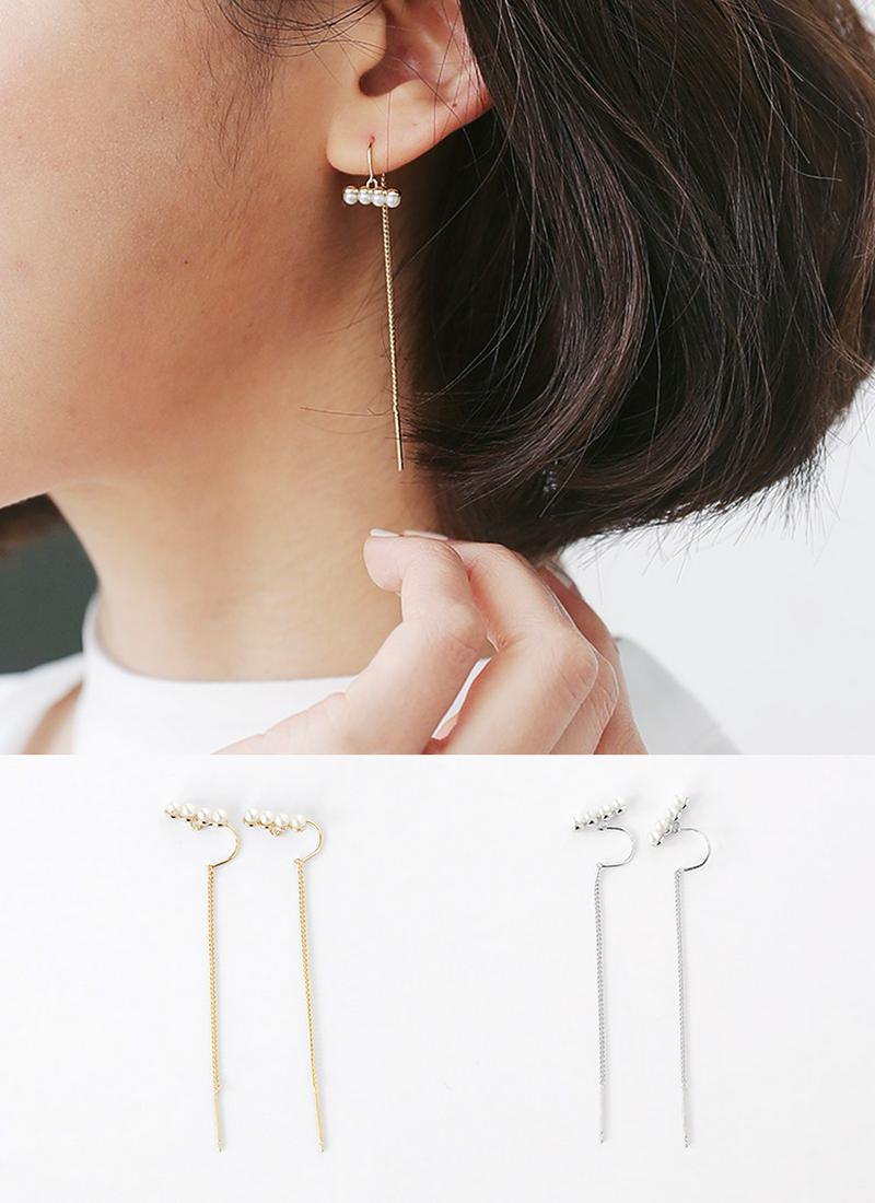 フェイクパールモチーフバーチェーンピアス・全2色・d47871 レディース【acc】 韓国ファッション アクセサリー ピアス パール 上品 エレガント バー チェーン 結婚式 デート パーティ ハイホリHIHOLLI