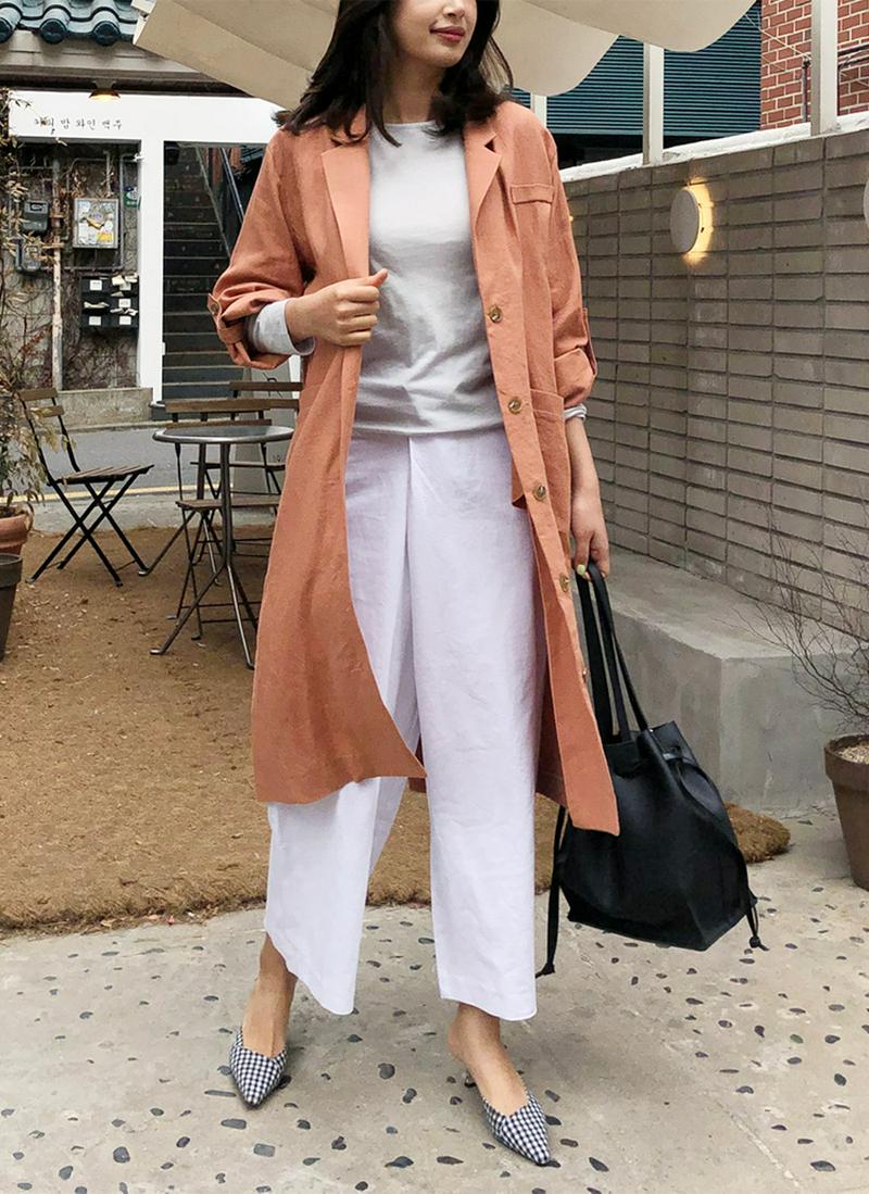 コットンシングルロングジャケット・全3色