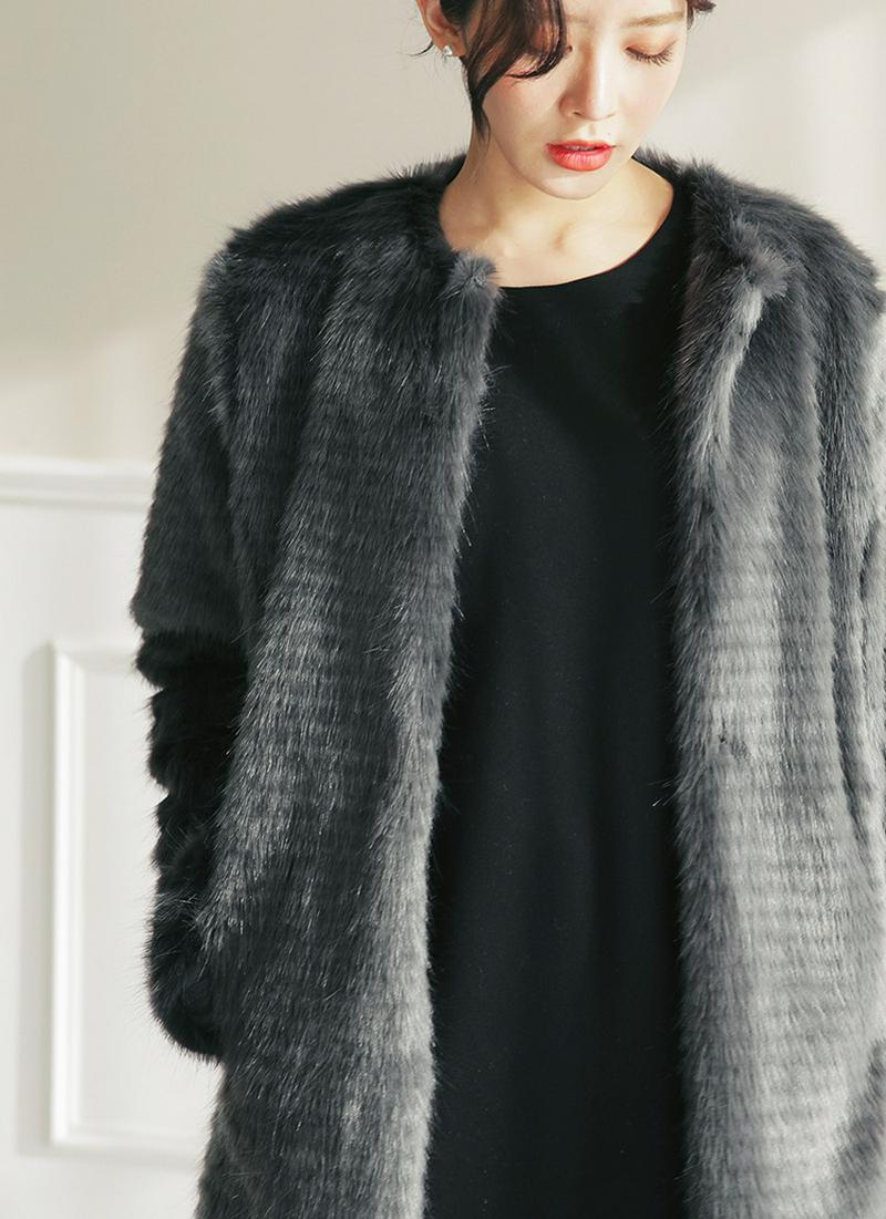 ラウンドネックフェイクファージャケット・全5色