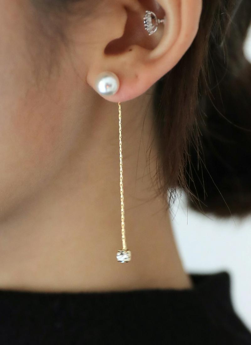 パールポイントドロップピアス・全2色 d50817 レディース【acc】 韓国ファッション 人気 アクセサリー ピアス パール キュービック ドロップピアス ストーン 揺れる 両耳用 上品 エレガント 結婚式 二次会 パーティー デート 冬 ハイホリHIHOLLI