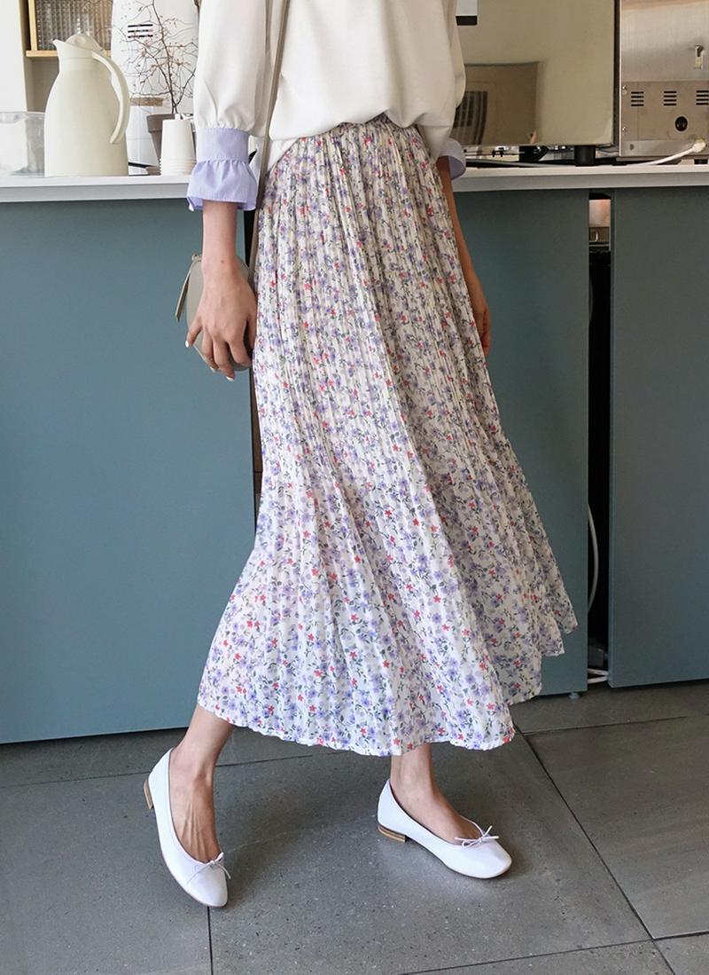 小花柄シフォンプリーツスカート・全2色