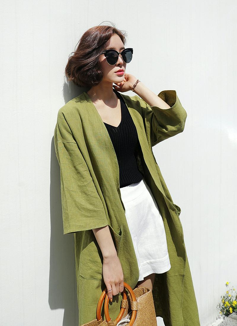 リネン混ツインポケットオープンジャケット・全5色