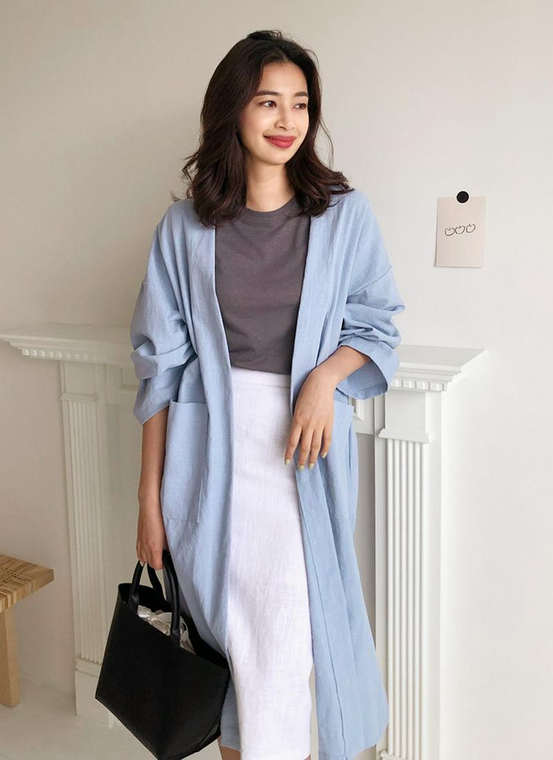 ベルトSETノーカラーロングジャケット・全3色