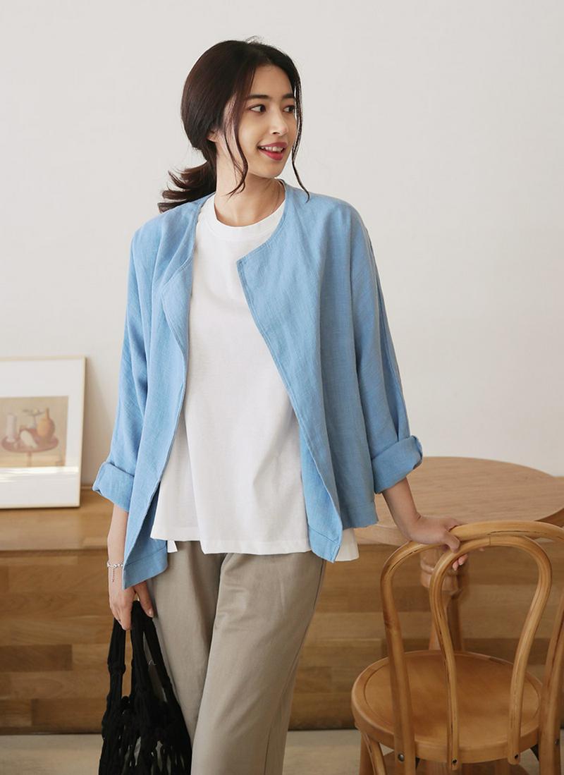 リネンオープンラウンドネックジャケット・全3色