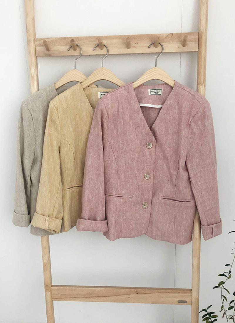 リネン混ノーカラーシングルジャケット・全3色