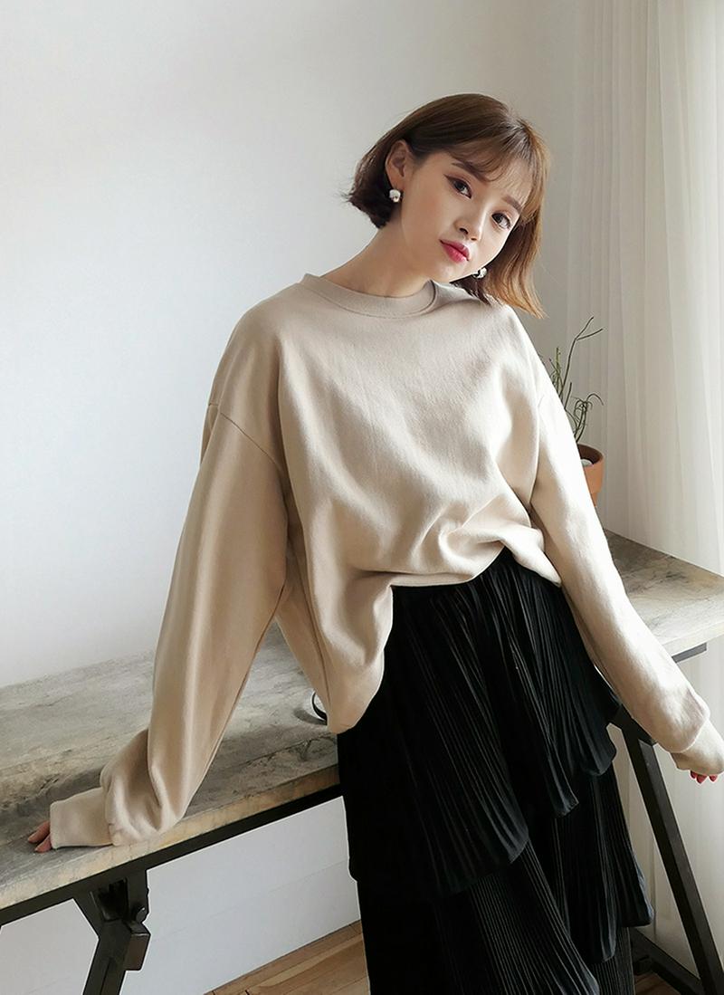 オーバーサイズコットンスウェット・全5色 52043 レディース【tops】【韓国 ファッション トップス トレーナー スウェット スエット 長袖 無地 ベーシック ラフ オーバーサイズ ゆったり 体型カバー マタニティ コットン くすみ チュニック 秋冬】