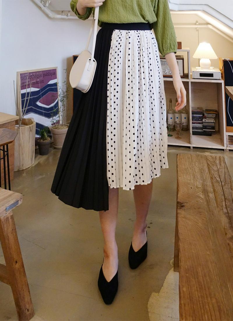 コントラストドットプリーツスカート・全3色