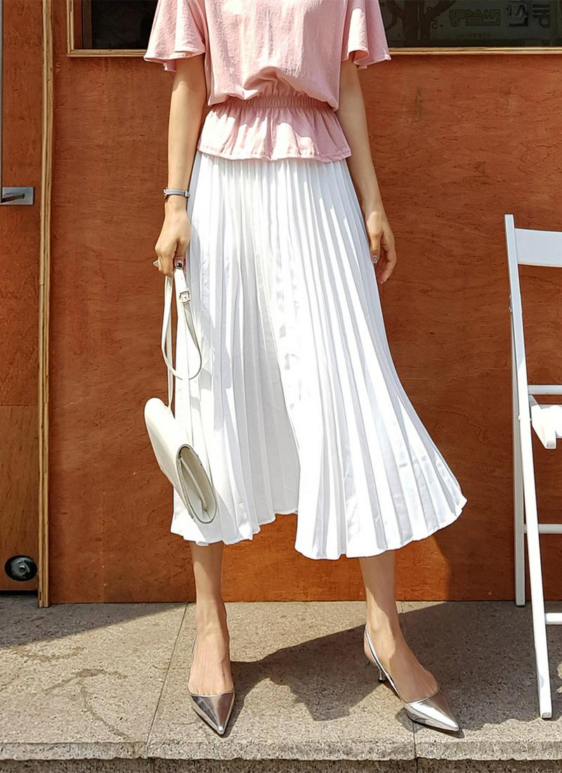 ウエストストレッチプリーツロングスカート・全3色
