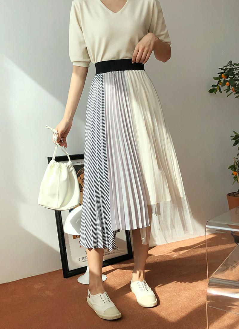 コントラストプリーツスカート・全2色