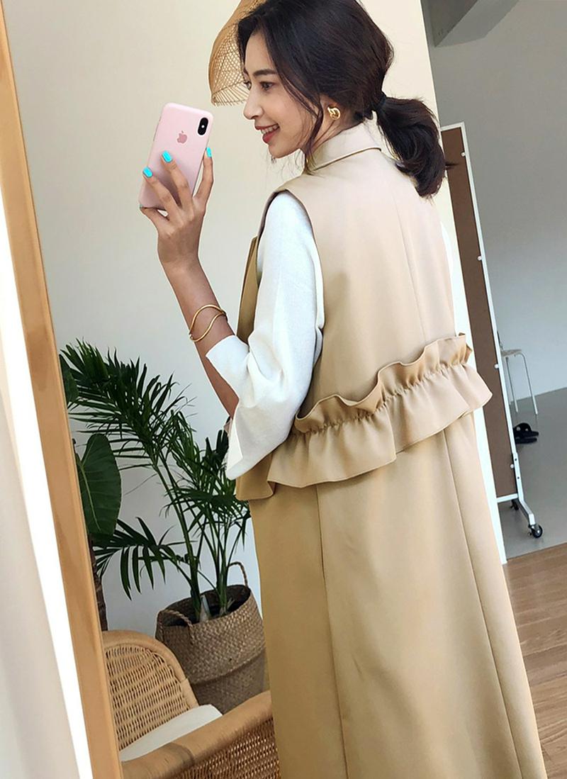 ≪人気商品再入荷≫テーラードカラーベストジャケット・全3色・b56868 レディース【jk】【アウター ジャケット ベストジャケット スリーブレス ミディ丈 フリル カジュアル フェミニン 大人 ユニーク 春】【ハイホリHIHOLLI】