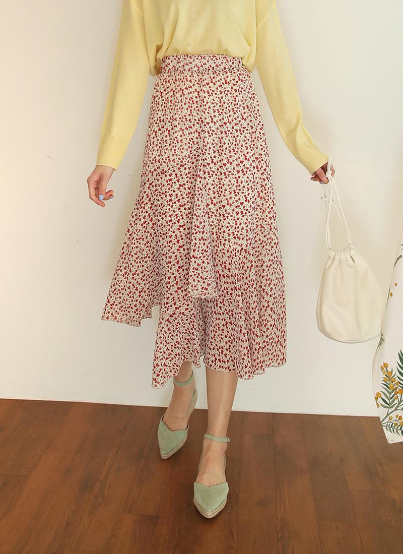 アンバランスラッフル花柄スカート・全2色