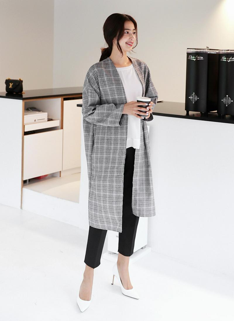 チェックオープンロングジャケット・全2色
