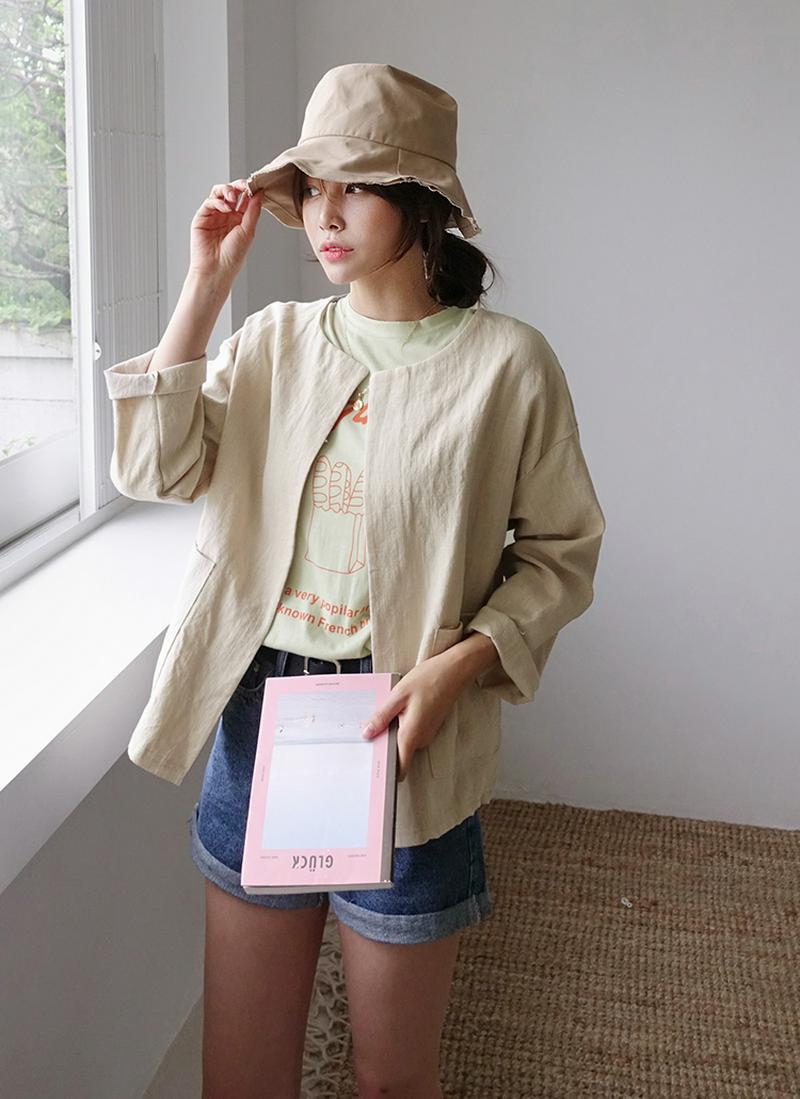 ボタンレスリネンショートジャケット・全4色