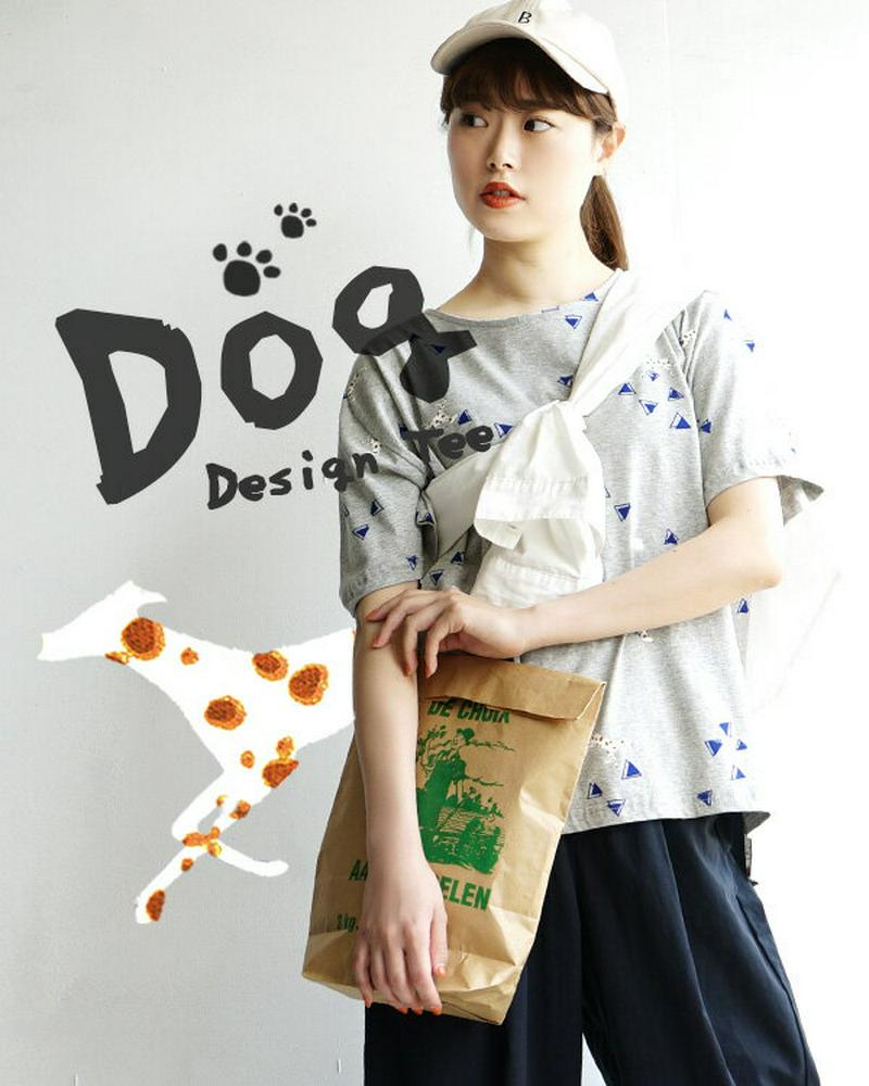 Tシャツ / ダルメシアン柄の ワンコプリント カットソー 綿天竺 マチ付き半袖TEE。 レディース トップス 半袖カットソー 