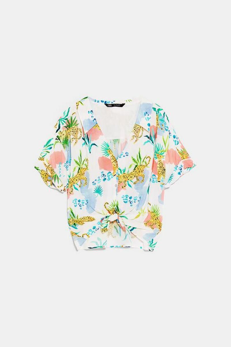 クロップド丈プリント柄シャツ