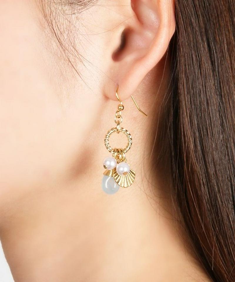 K14GF ブルージェイド×マリンパールピアス