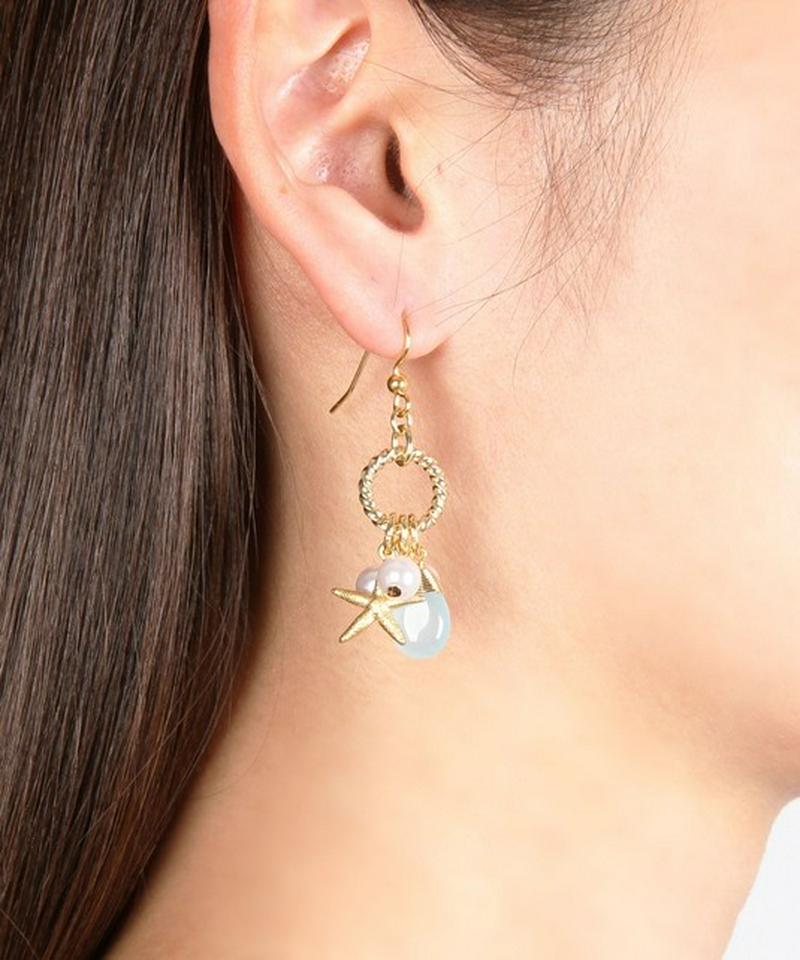 K14GF ブルージェイド×マリンパールピアス