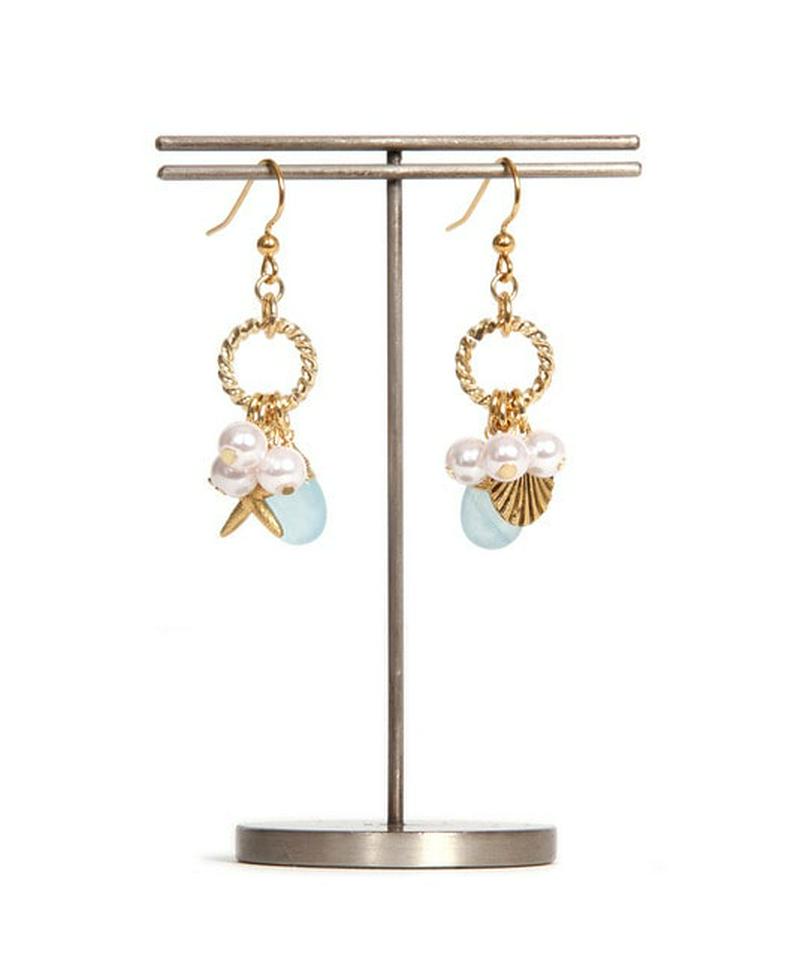 K14GF ブルージェイド×マリンパールピアス