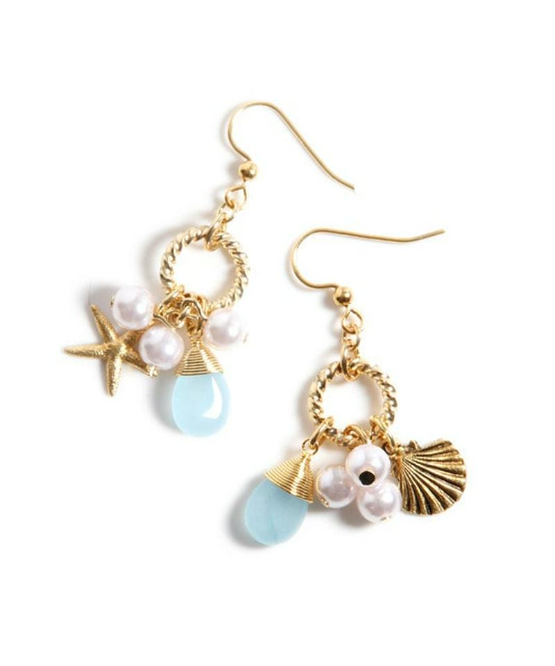 K14GF ブルージェイド×マリンパールピアス