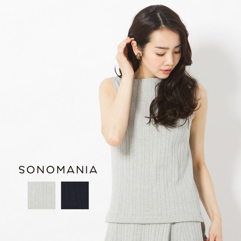 サイドスリットのノースリーブリブニットトップス 送料無料 レディース トップス ニット ノースリーブ リブ スリット 綿100%