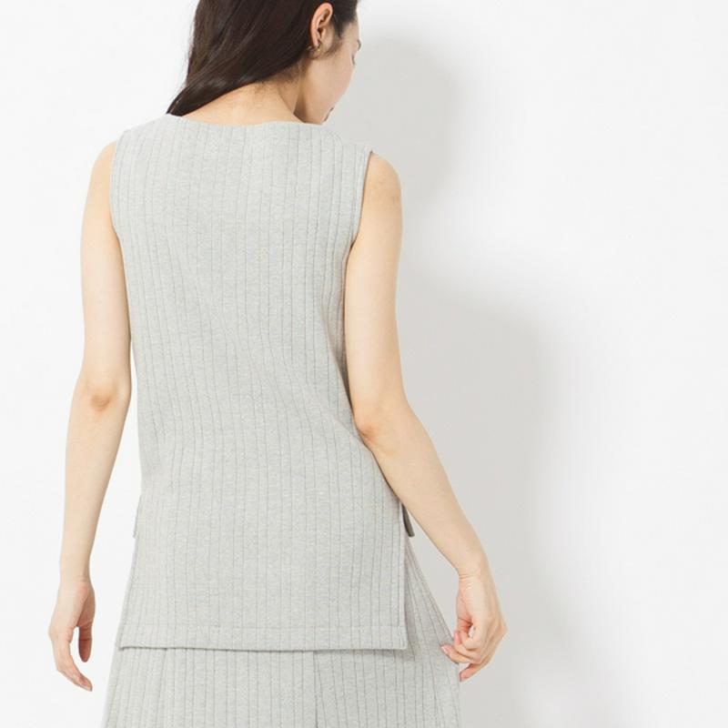 サイドスリットのノースリーブリブニットトップス 送料無料 レディース トップス ニット ノースリーブ リブ スリット 綿100%