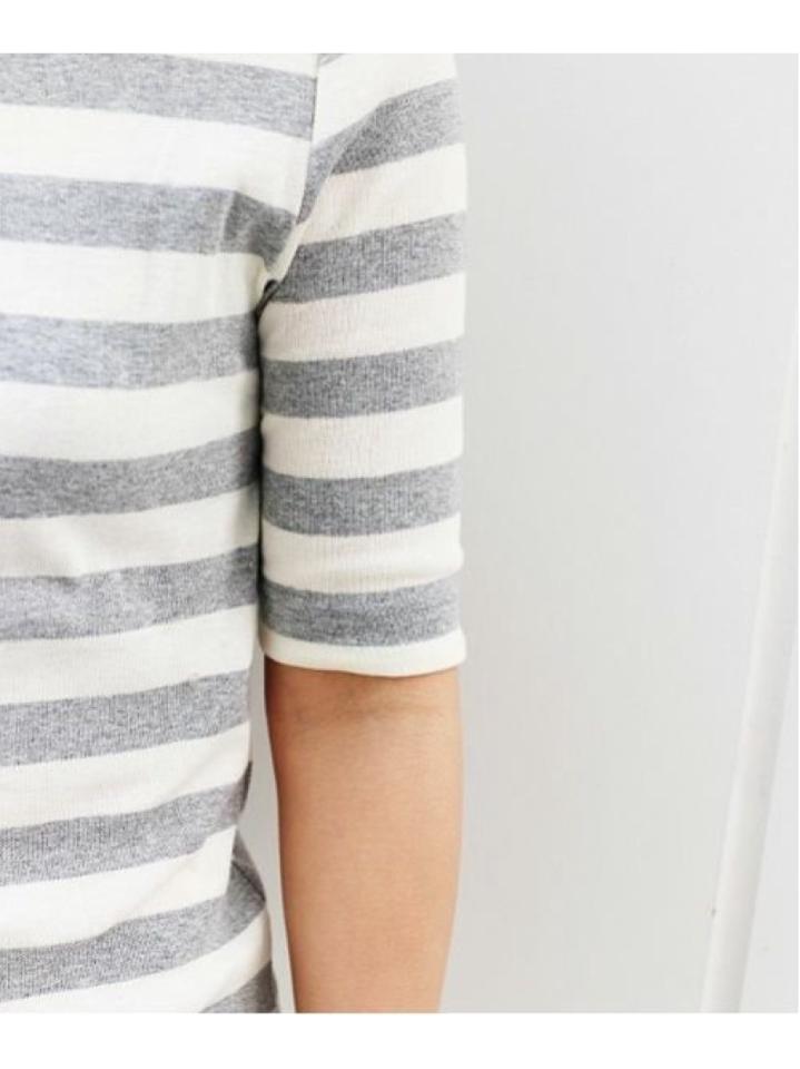harmonie/harmonie -OrganicCotton- (アルモニ オーガニックコットン) フライスワイドボーダー5分袖Tシャツ（harmonie）
