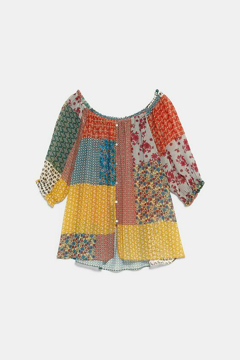パッチワーク柄シャツ